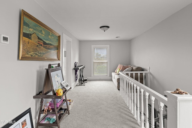 interior space featuring a crib and carpet floors