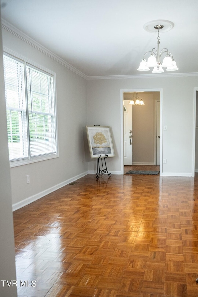 1466 Broad St, Elizabethton, TN 37643 - unfurnished room featuring crown molding, a notable chandelier, and baseboards