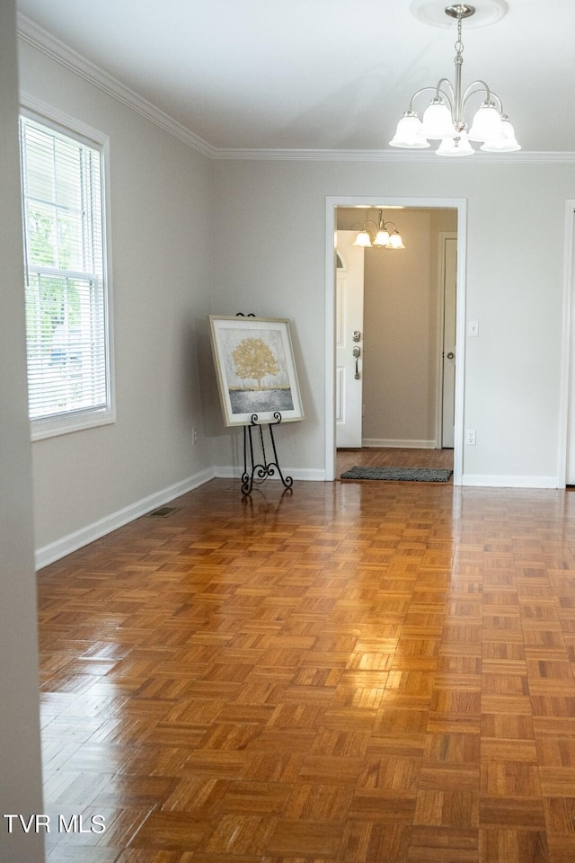1466 Broad St, Elizabethton, TN 37643 - interior space with a notable chandelier, visible vents, baseboards, and ornamental molding