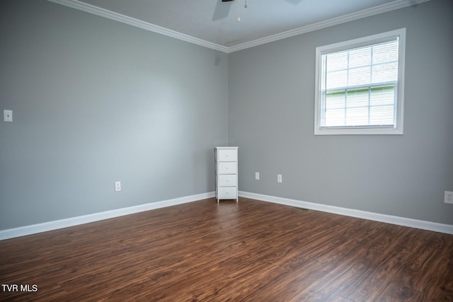 1466 Broad St, Elizabethton, TN 37643 - unfurnished room featuring ceiling fan, dark wood-type flooring, baseboards, and ornamental molding