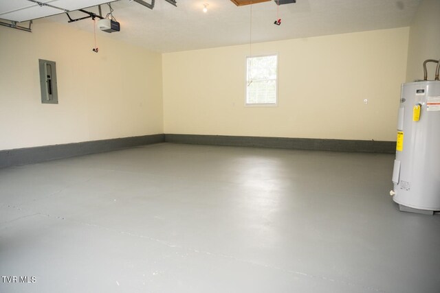1466 Broad St, Elizabethton, TN 37643 - garage with electric panel, a garage door opener, baseboards, and electric water heater
