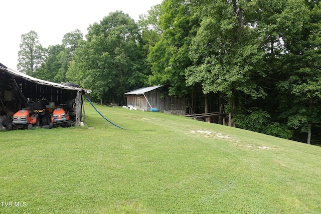 view of yard featuring an outbuilding