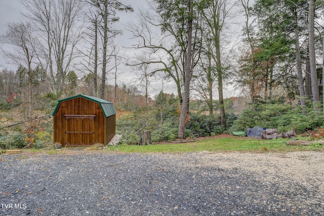 view of yard with a storage shed