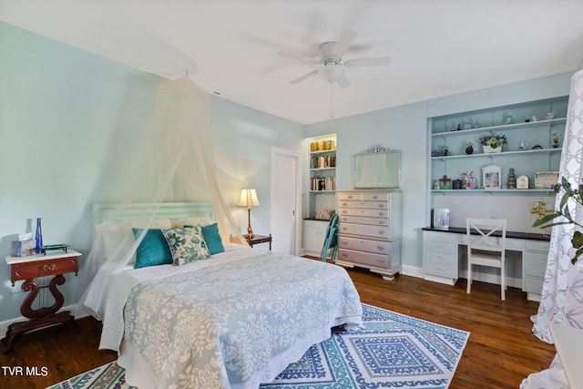 bedroom featuring dark hardwood / wood-style floors and ceiling fan