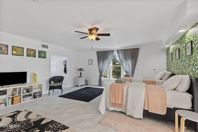 bedroom featuring ceiling fan