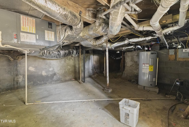 basement featuring electric water heater