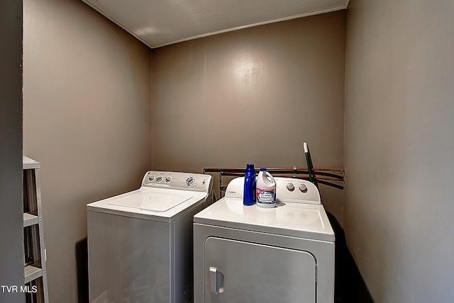 washroom featuring crown molding and independent washer and dryer