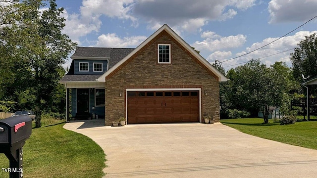 view of front of house with a front lawn and a garage