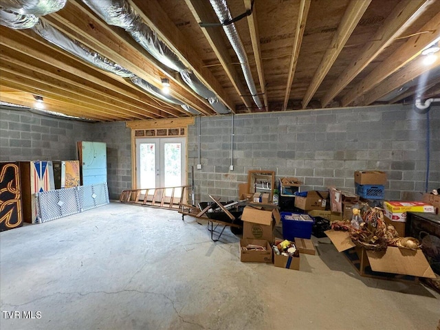 basement featuring french doors