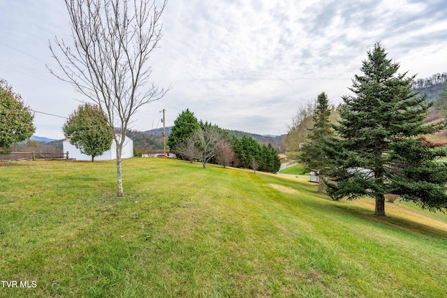 view of yard featuring a mountain view