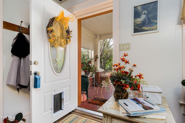 entryway with hardwood / wood-style flooring