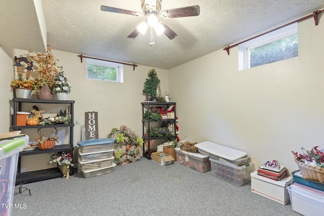 interior space featuring ceiling fan