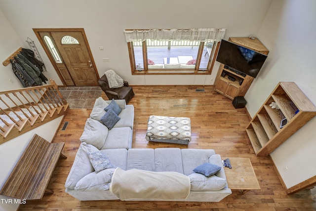 living room with hardwood / wood-style flooring