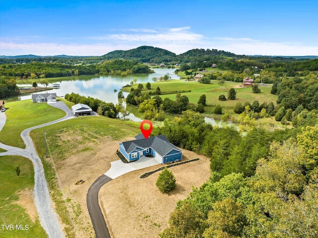 aerial view with a water view