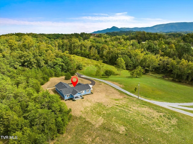 birds eye view of property with a mountain view