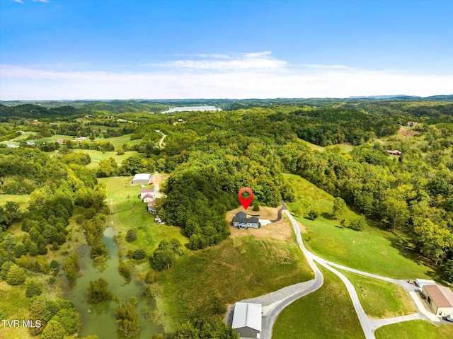 bird's eye view featuring a water view