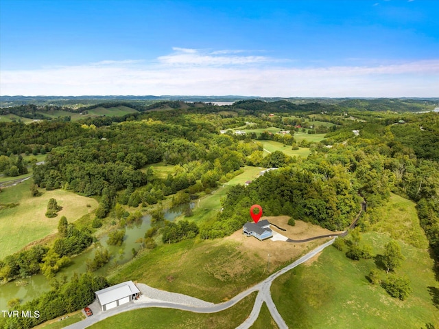 bird's eye view featuring a water view