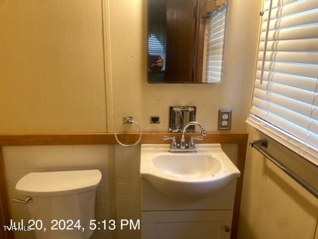 bathroom featuring a wealth of natural light, vanity, and toilet