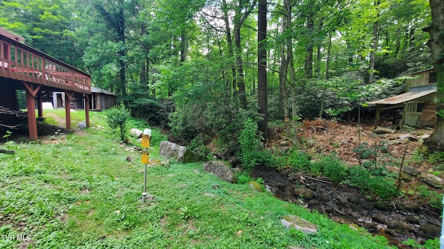 view of yard featuring a wooden deck