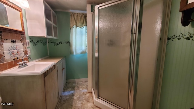 bathroom with vanity and walk in shower