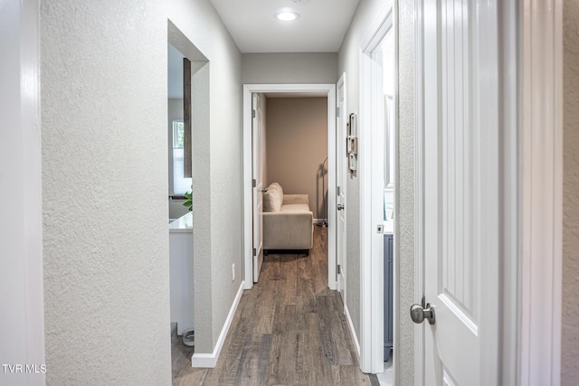 hallway featuring dark wood-type flooring