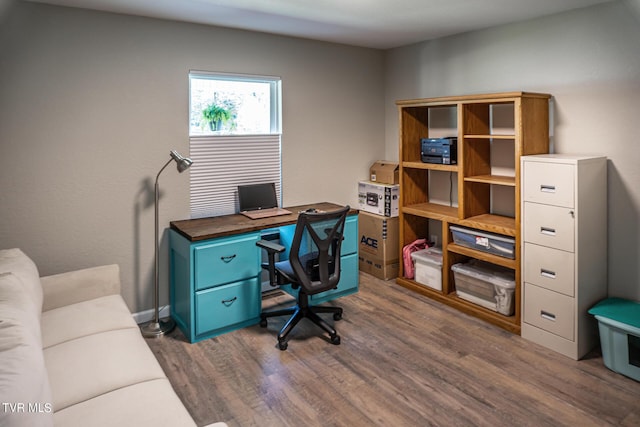 home office featuring dark hardwood / wood-style floors