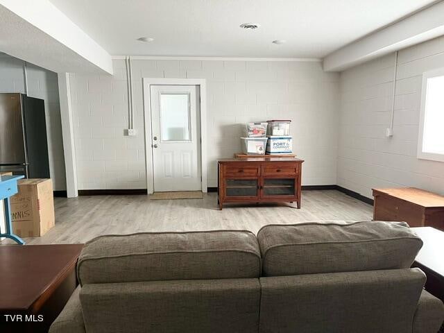 living room with light hardwood / wood-style floors