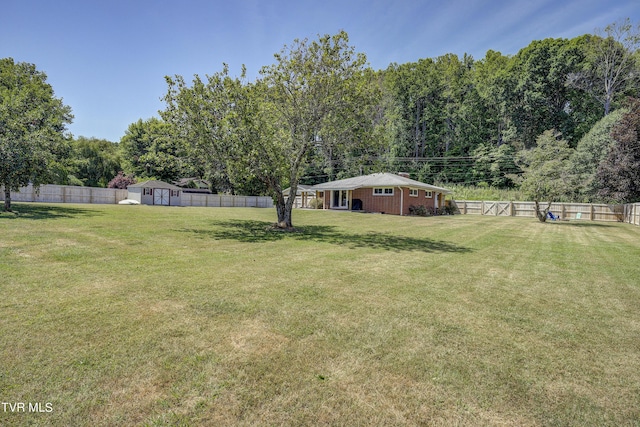 view of yard with a shed