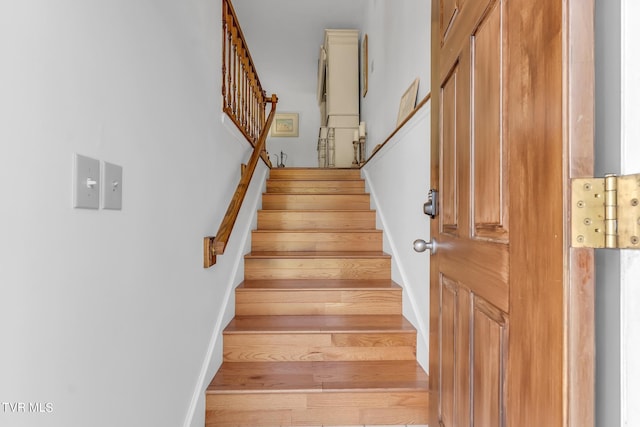 staircase with wood-type flooring