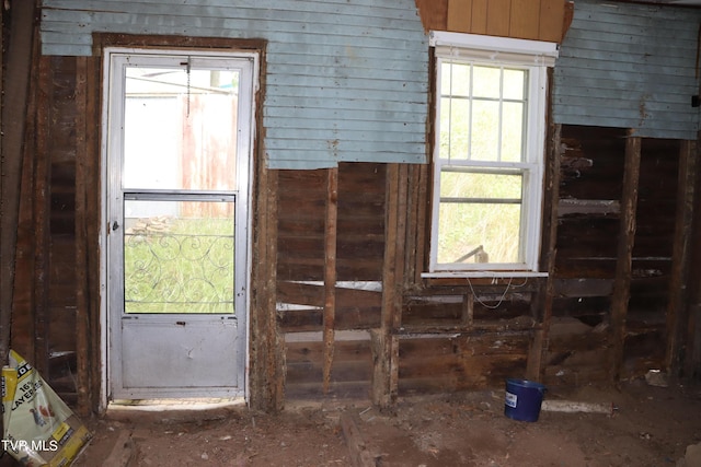 miscellaneous room with a healthy amount of sunlight and wooden walls