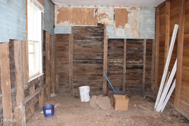 miscellaneous room featuring wood walls