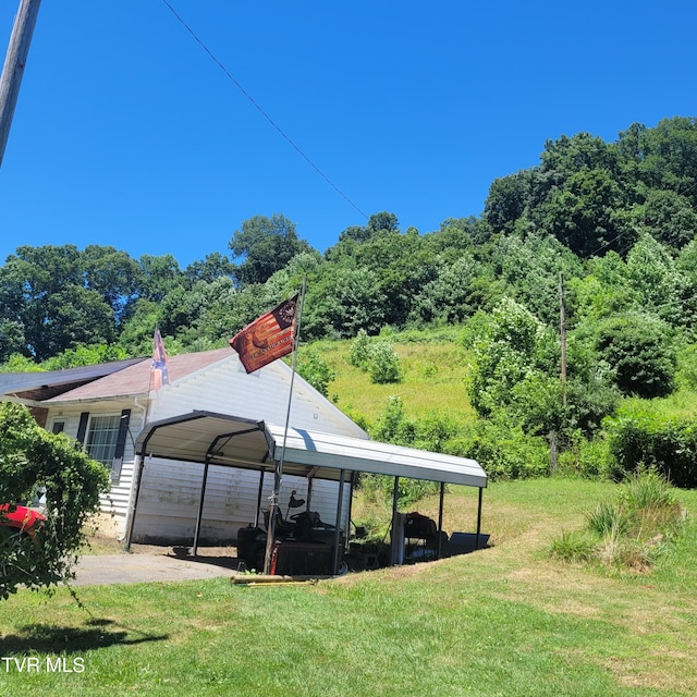 view of yard featuring a carport