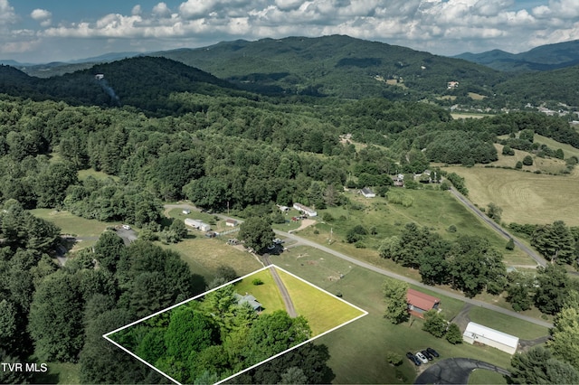 drone / aerial view featuring a mountain view