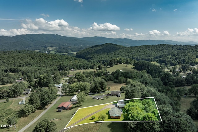 drone / aerial view featuring a mountain view