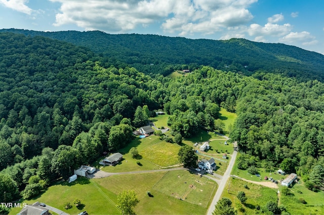 drone / aerial view featuring a mountain view