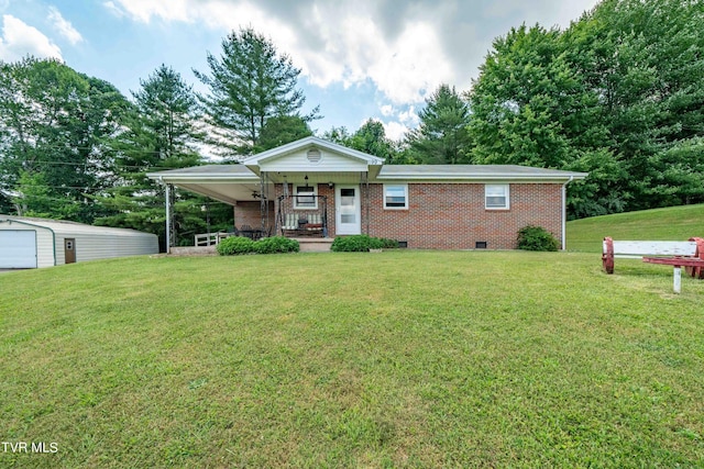 view of front of home with covered porch and a front yard