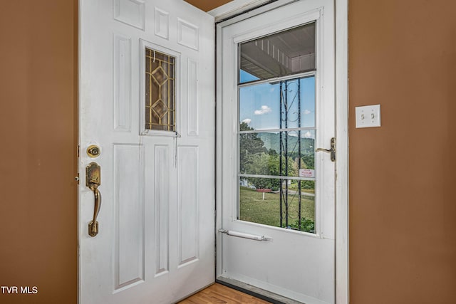 doorway featuring light hardwood / wood-style floors