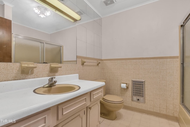 3054 Redbud Hwy, Honaker, VA 24260 - full bathroom with vanity, ornamental molding, heating unit, and tile walls
