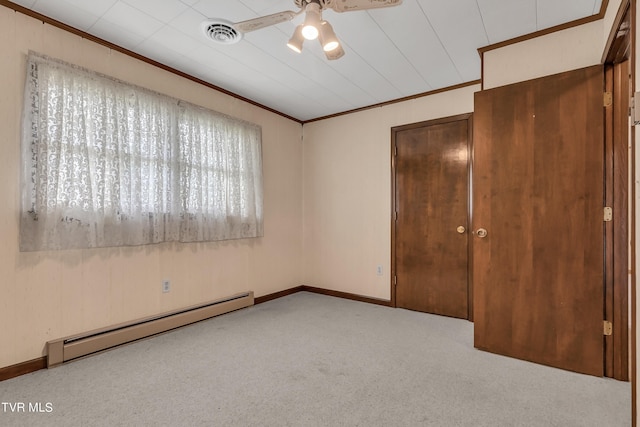 3054 Redbud Hwy, Honaker, VA 24260 - unfurnished bedroom with baseboard heating, ornamental molding, carpet floors, and ceiling fan