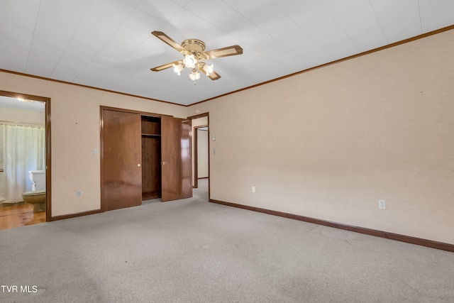 3054 Redbud Hwy, Honaker, VA 24260 - unfurnished bedroom with carpet, crown molding, a closet, ensuite bath, and ceiling fan
