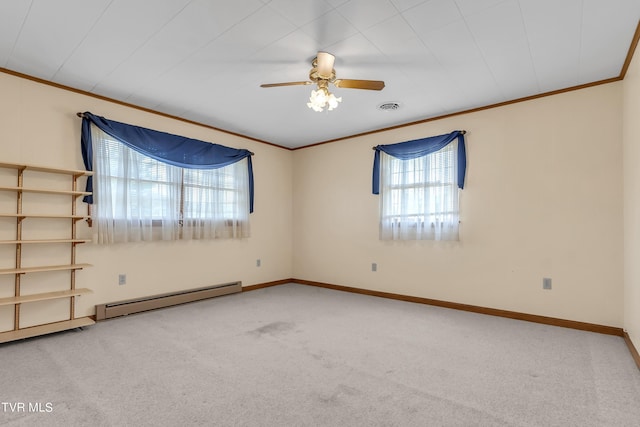 3054 Redbud Hwy, Honaker, VA 24260 - carpeted empty room with baseboard heating, plenty of natural light, crown molding, and ceiling fan