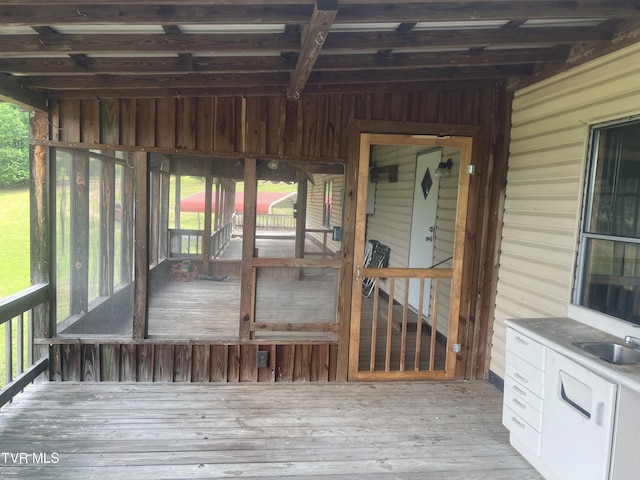 wooden deck with sink