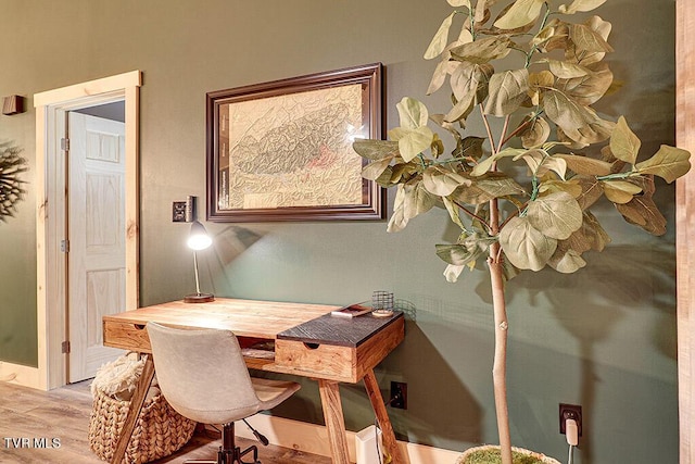 office area with light wood-type flooring