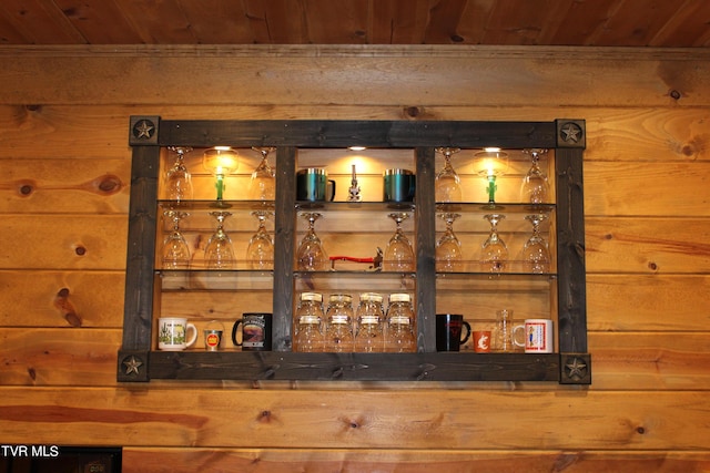 2044 Pigeon Creek Rd, Greeneville, TN 37743 - interior space featuring a bar, wooden ceiling, and wood walls