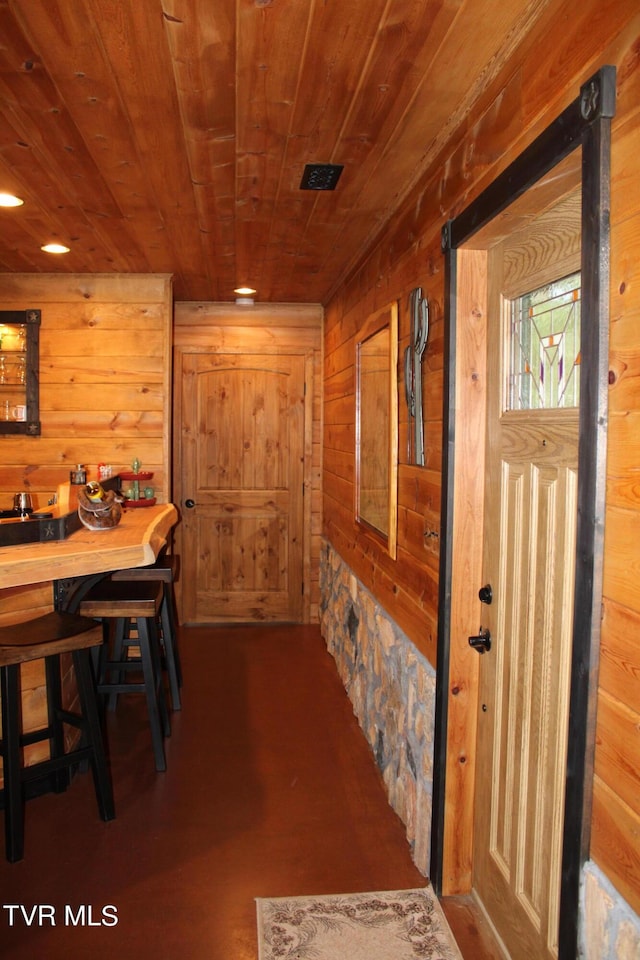 2044 Pigeon Creek Rd, Greeneville, TN 37743 - dining area featuring wooden ceiling and wooden walls
