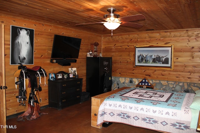 2044 Pigeon Creek Rd, Greeneville, TN 37743 - bedroom featuring ceiling fan, wooden ceiling, and wooden walls