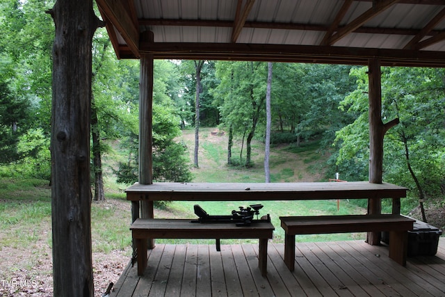 2044 Pigeon Creek Rd, Greeneville, TN 37743 - wooden terrace with a forest view