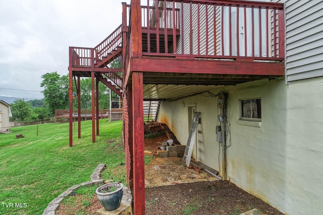 view of yard featuring a wooden deck