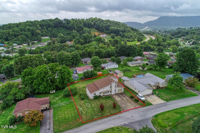 bird's eye view with a mountain view