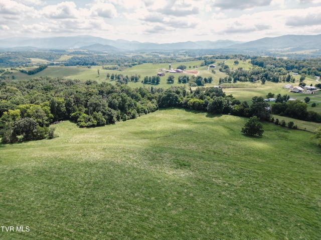 birds eye view of property featuring a mountain view and a rural view